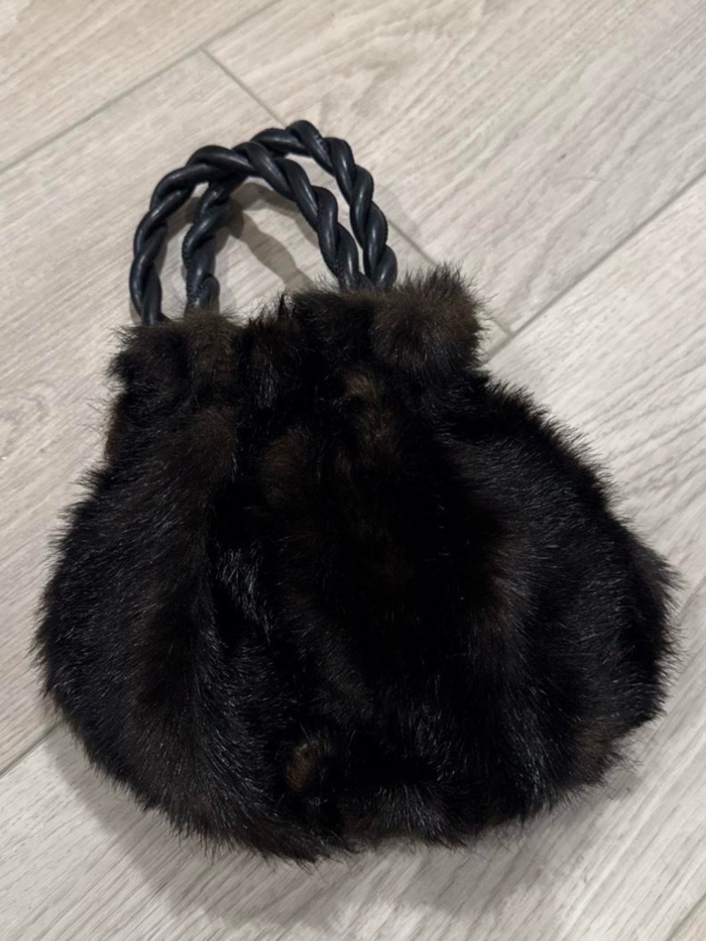 STAUD Grace Faux mink Fur Handbag with Twisted Handle